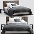 Modern Double Bed With Gray Comforter White And Gray Pillows And Headboard 3d model