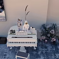 Elegant White Piano And Astronaut Painting With Vase Flowers Arched Wall Hanging Lamp Rug