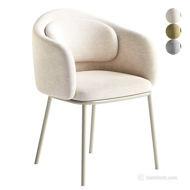 Beige Upholstered Accent Chair with Arched Armrests Slim Metal Legs and Multiple Color Choices 3d model 