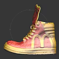Red And Yellow High Top Shoes With Stylish Laces And Fashionable Design