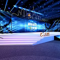High-Quality Development Achievement Display Stage Featuring City Skyline Lighting and Large Screen 3d model