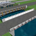 Modern Landscape Bridge Design Over Water With Green Grass And Paths