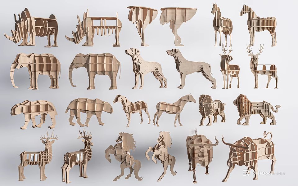 Wooden Animal Shaped Dolls With 3D Crafted Designs And Various Animal Figures 3d model 