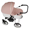 Stylish Baby Stroller With Pink Canopy White Body And Black Accents