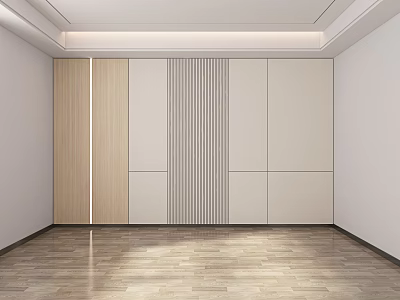 Modern Decorative Cabinet Design With Wooden And White Panels And Vertical Stripes 3d model