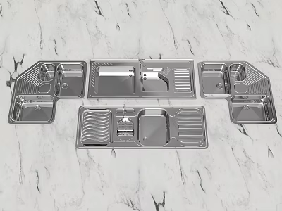 Multiple Stainless Steel Kitchen Sinks With Different Designs And Drainboard For Modern Kitchens 3d model