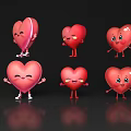 Heart Shaped Decorative Ornament Set with Various Expressions Poses Red Pink Smiling Winking Waving Standing