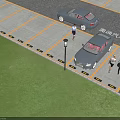 Gray Audi Cars Parked In Parking Lot With Yellow Lines And People Walking
