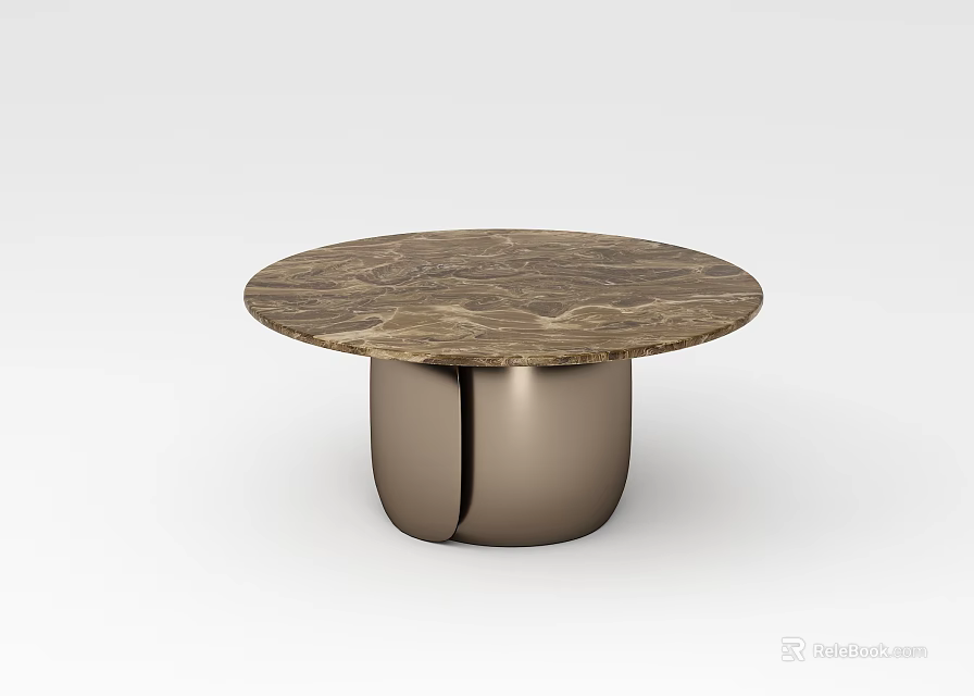 Elegant Modern Dining Table With Round Marble Top And Metallic Base Design 3d model