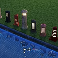 Various Designed Outdoor Lights by Poolside on Green Grass for Garden Landscape