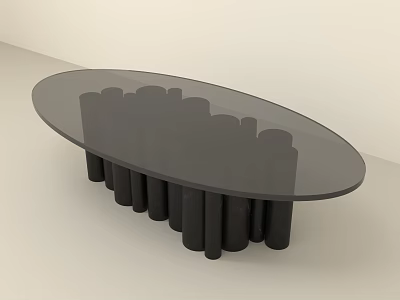 Modern Oval Coffee Table With Transparent Glass Top And Black Cylindrical Legs Design 3d model