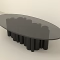 Modern Oval Coffee Table With Transparent Glass Top And Black Cylindrical Legs Design