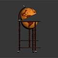 Decorative Ornament Combination Set With Globe On Wooden Wheeled Tiered Stand
