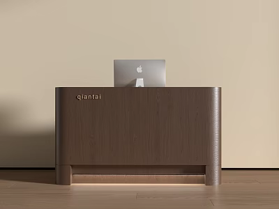 Modern Wooden Reception Desk With Sleek Design and Apple MacBook On Top 3d model