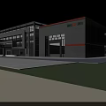 Modern Large Industrial Factory Building Featuring Steel Structure Glass Windows Green Lawn And Main Entrance