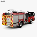 Red Fire Truck With Yellow Stripes Ladder Fire Department Logo And Water Tank