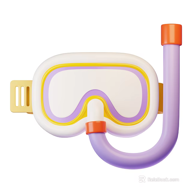 Colorful Kids Decorative Ornament Set With Snorkel Mask And Tube In White Yellow Purple Orange 3d model 
