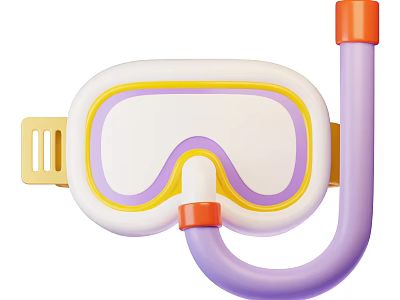 Colorful Kids Decorative Ornament Set With Snorkel Mask And Tube In White Yellow Purple Orange 3d model