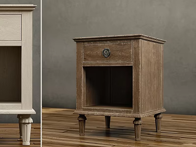 Classic Wooden Nightstand With Drawer Open Shelf And Carved Legs Design 3d model