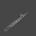 Gray Warship As Water Transport With Smokestack Mast And Hull Structure
