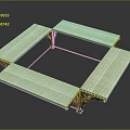 Square Shaped Platform Structure With Wooden Slats Metal Brackets And Glass Panel