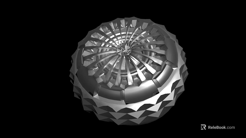 Silver Geometric Decorative Object with Radial Pattern Diamond Texture and Metallic Shiny Surface 3d model 