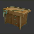 Wooden Functional Workbench with Drawers Cabinet and Tool on Top Surface