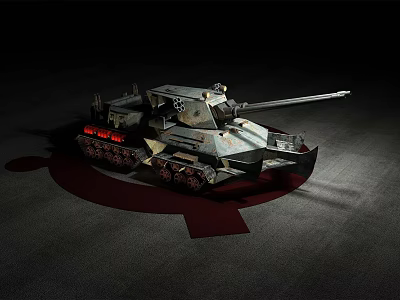 Vintage Military Tank Featuring Long Barrel Tracks Metal Armor And Shadow Display Setting 3d model