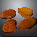 Four Fresh Red and Orange Textured Almonds on Dark Background