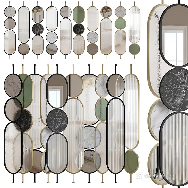 Modern Decorative Room Divider With Geometric Shapes Marble Texture And Metal Frame 3d model 