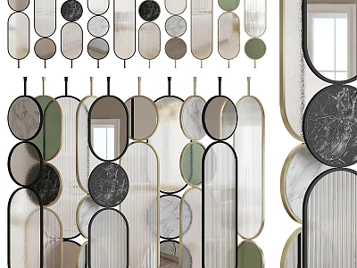Modern Decorative Room Divider With Geometric Shapes Marble Texture And Metal Frame 3d model