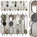 Modern Decorative Room Divider With Geometric Shapes Marble Texture And Metal Frame