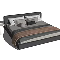 Modern Double Bed With Grey Velvet Headboard Multiple Pillows Blanket And White Side Table 3d model