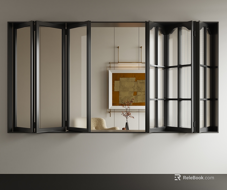 Modern Black Frame Folding Doors With Transparent Glass Panels For Interior Room 3d model 