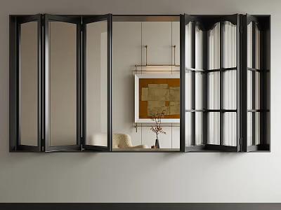 Modern Black Frame Folding Doors With Transparent Glass Panels For Interior Room 3d model