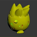 3D Cartoon Creature Character With Spiky White Body Blue Red Patterns And Small Black Eyes