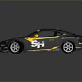 Chevrolet Black Yellow Racing Car With Stripes Rear Spoiler Silver Wheels