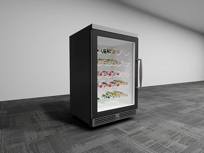 Black Glass Door Wine Refrigerator with Multiple Wine Bottle Racks in Modern Room 3d model