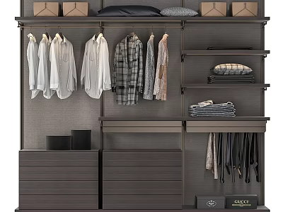 Modern Wardrobe Interior With Hanging Area Drawers Shelves And Storage Boxes 3d model