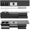 Modern Dark Wooden Kitchen Cabinets With Open Shelves Countertop And Appliances