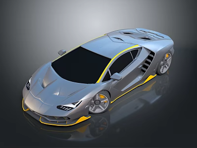 Sleek Silver Sports Car With Yellow Accents And Modern Aerodynamic Design 3d model