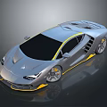 Sleek Silver Sports Car With Yellow Accents And Modern Aerodynamic Design