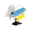 UFO Shaped Playground Equipment With White Blue Yellow Design And White Dots On Blue Section