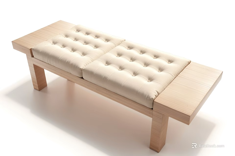 Modern Wooden Frame Sofa Bench With Tufted Padded Seat And Simple Design 3d model 