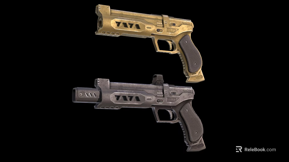 Two Different Colored Handguns With Modern Tactical Design And Grip Features 3d model 