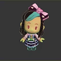 Cute Cartoon Game Movie Character With Brown Hair Teal Streak And Pink Bow