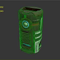 Futuristic Metallic Weapon Device With Glowing Blue Red Core And Cylindrical Design