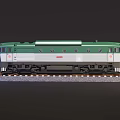 Green and White Model Train on Railway Tracks with Round Windows and Locomotive Design