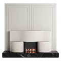 Modern White Fireplace Design With Unique Curved Shape Black Base And Burning Flames 3d model