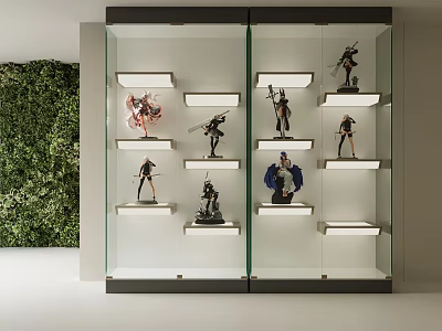 Modern Display Cabinet Shelving with Glass Doors and Layered Shelves for Collectible Action Figurines 3d model